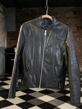 Vintage The Rossano Collection Black Leather Cafe Racer Jacket - Slim Medium
